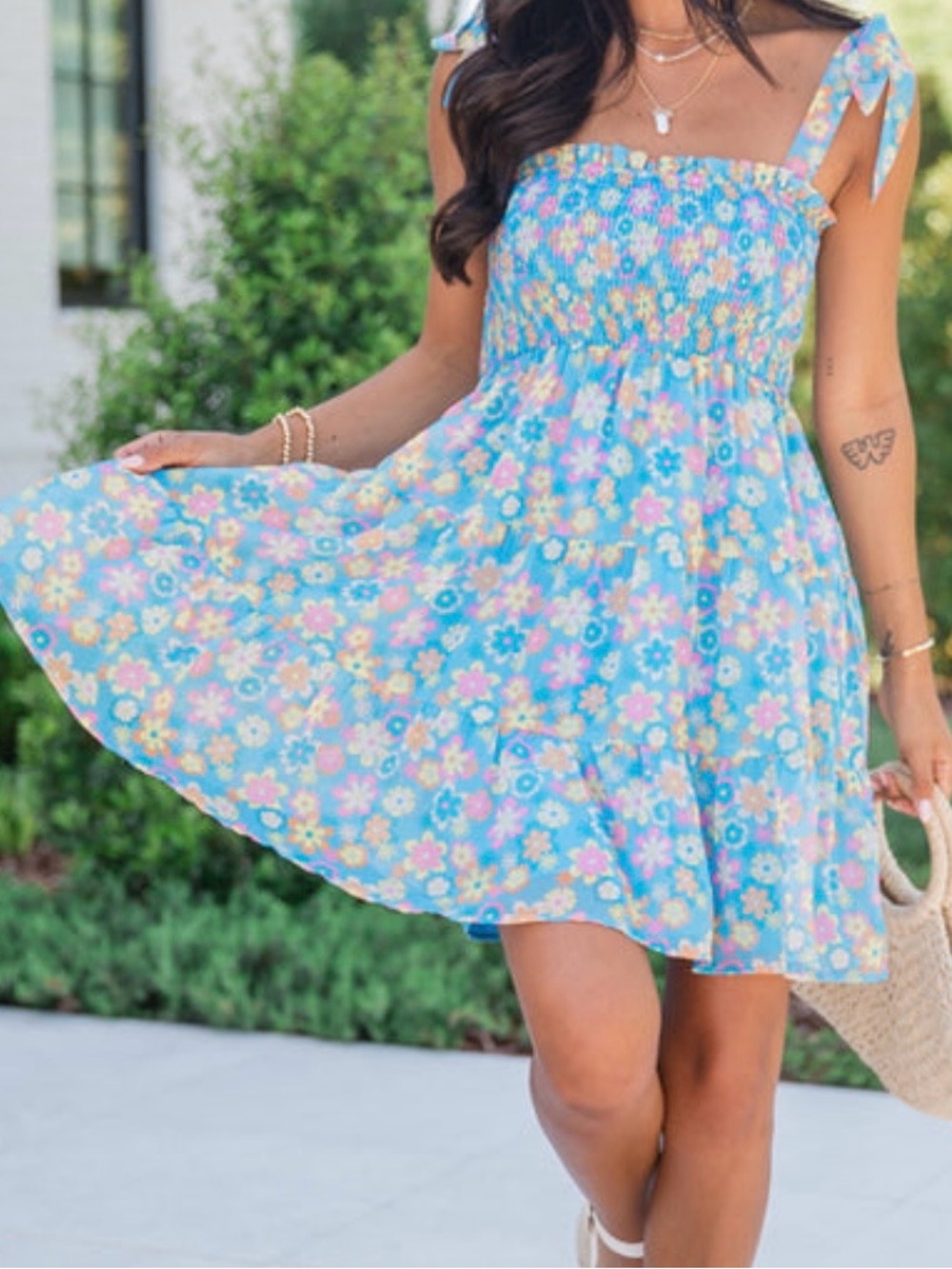 NWOT Pink Lily Sunny Skies Blue Floral Mini Dress!